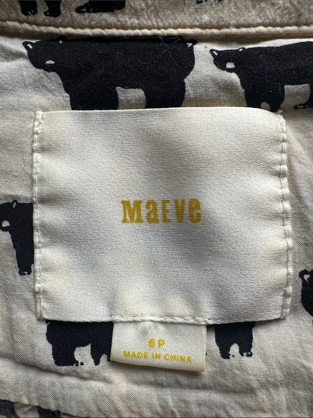 Maeve by Anthropologie Ivory and Black Printed Button-Front Blouse with bears - Picture 7 of 7
